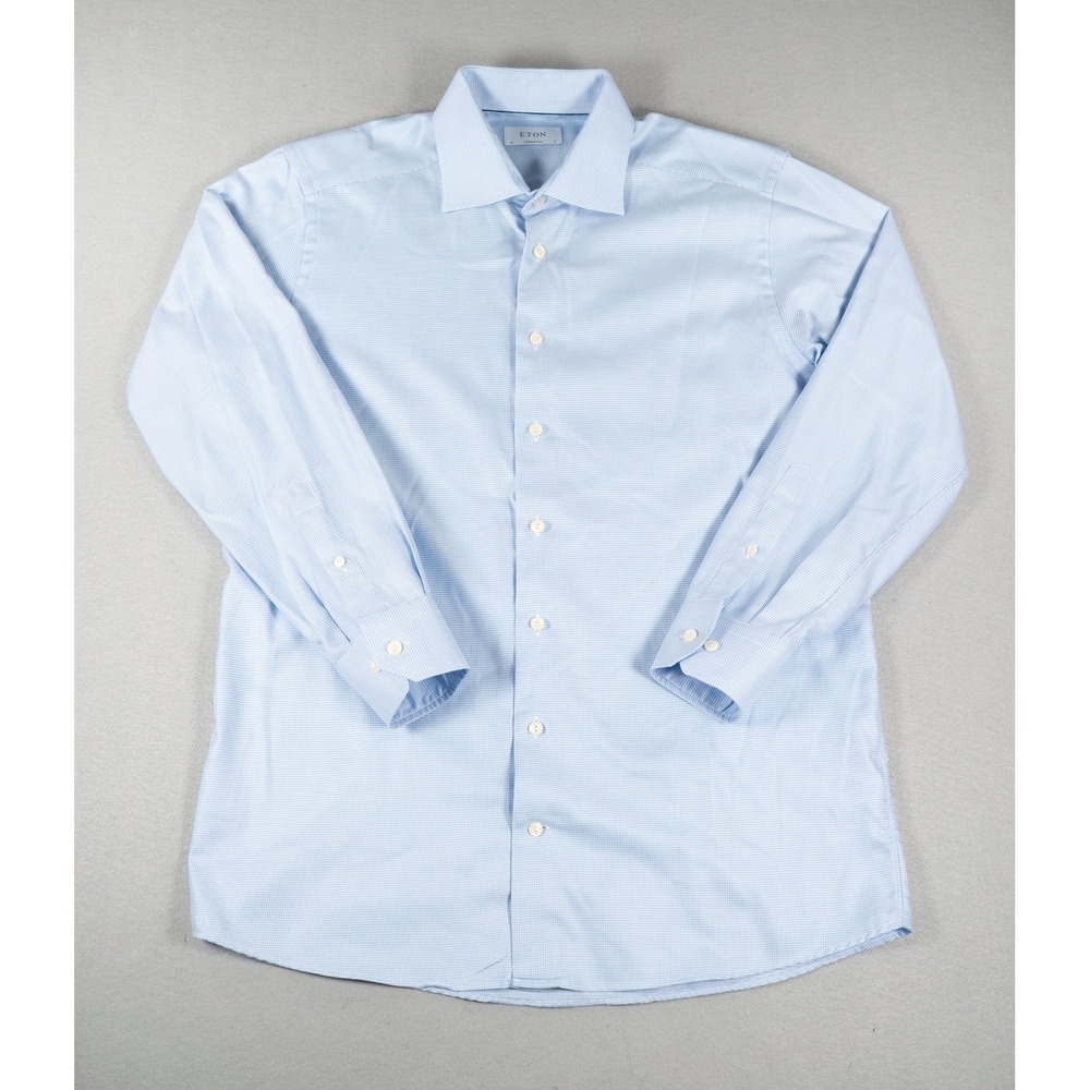 Eton Mens Dress Shirt Contemporary Fit Micro Houndstooth Light Blue 16 41